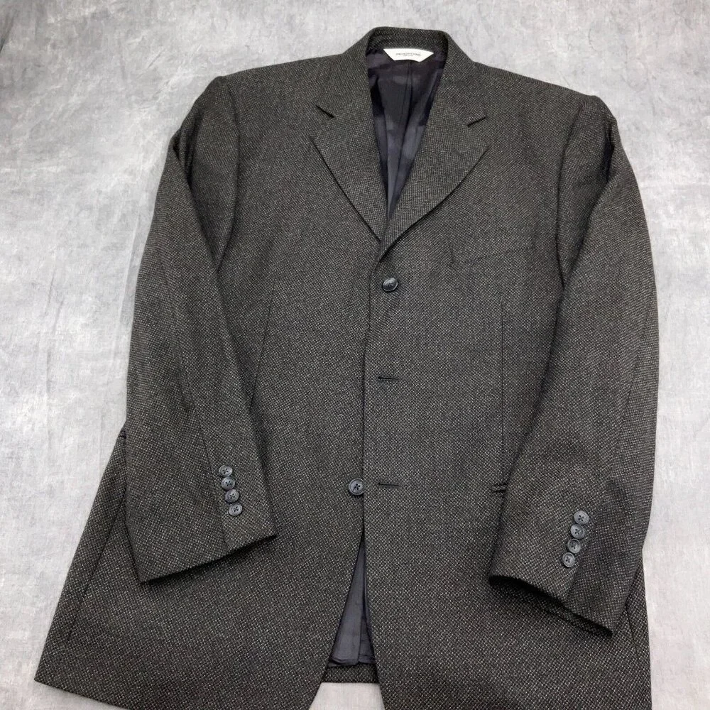 Pronto Uomo Blazer Men 42R Gray Tan‎ Career Lanificio Galtes Wool Italy VTG
